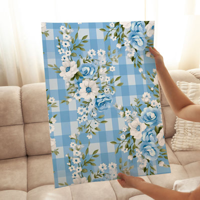 Floral Blue Gingham Flowers III Unframed Art Print