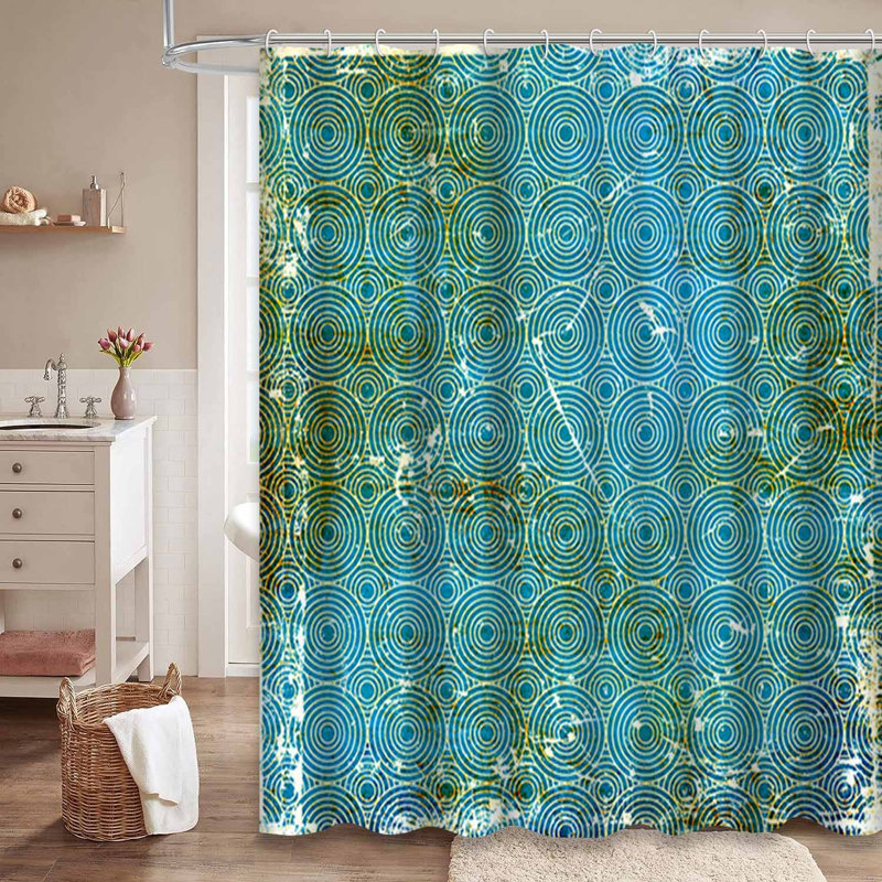 «Grunge Blue Circles», art moderne antique abstrait et contemporain avec 12 crochets, L 72 po x l 78 po
