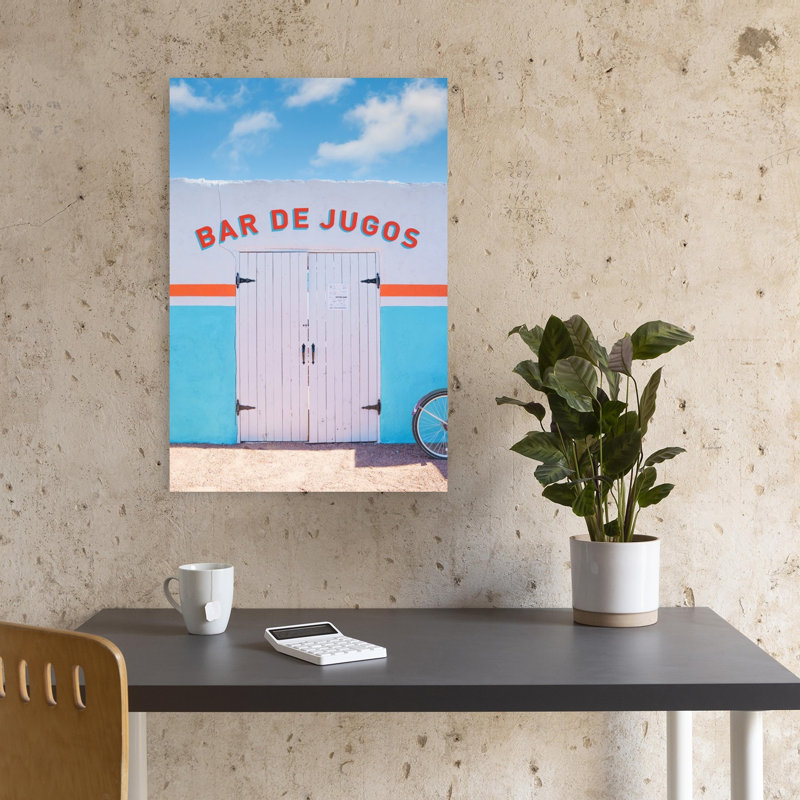 Bar De Jugos, une affiche murale abstraite contemporaine sur le thème du paysage de palmiers, 18" H x 12" W