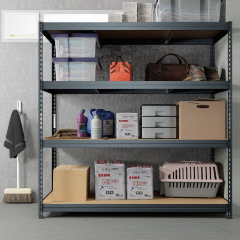 Étagère de rangement robuste en acier thermolaqué à 4 niveaux AR Shelving en gris foncé mat, supports en HDF (l 59,4 po x H 71 po x P 24 po)