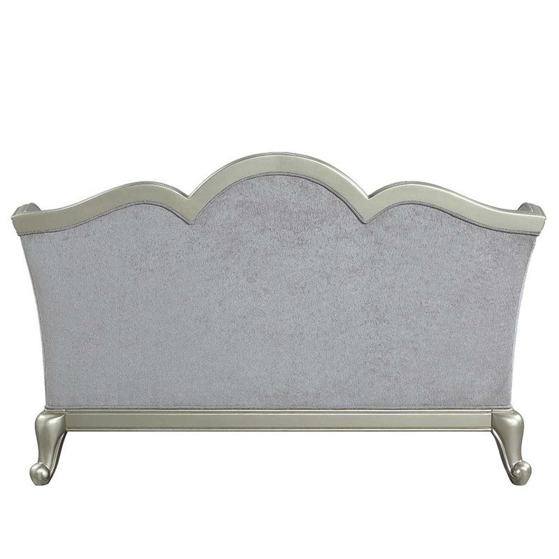 66" Light Gray Linen Loveseat with Champagne Wood Trim