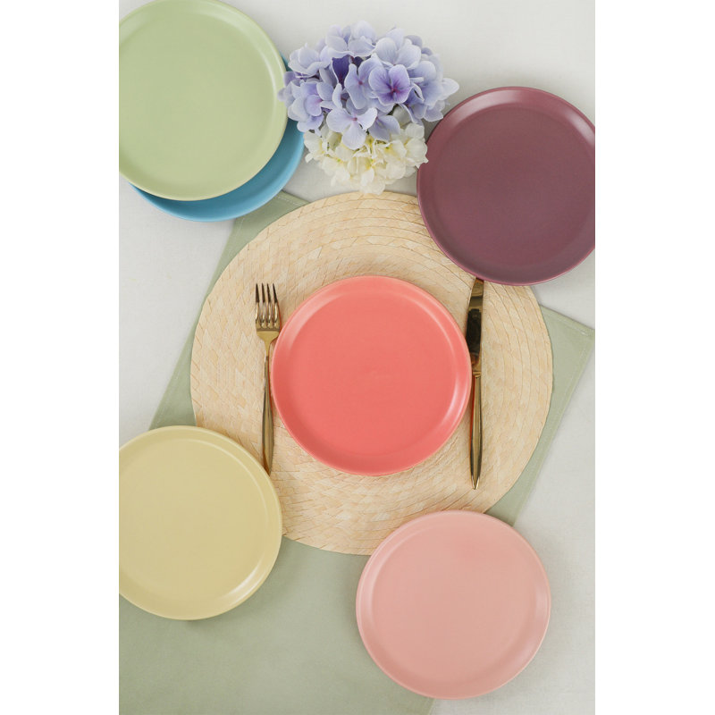 Assiette à dessert Ebrima, Jaune / rose clair / vert