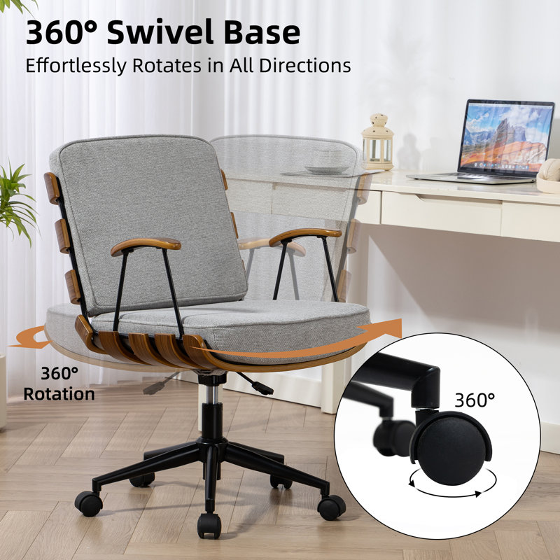 Swivel Office Chair, Adjustable Height Task Chair with Upholstered, Gray