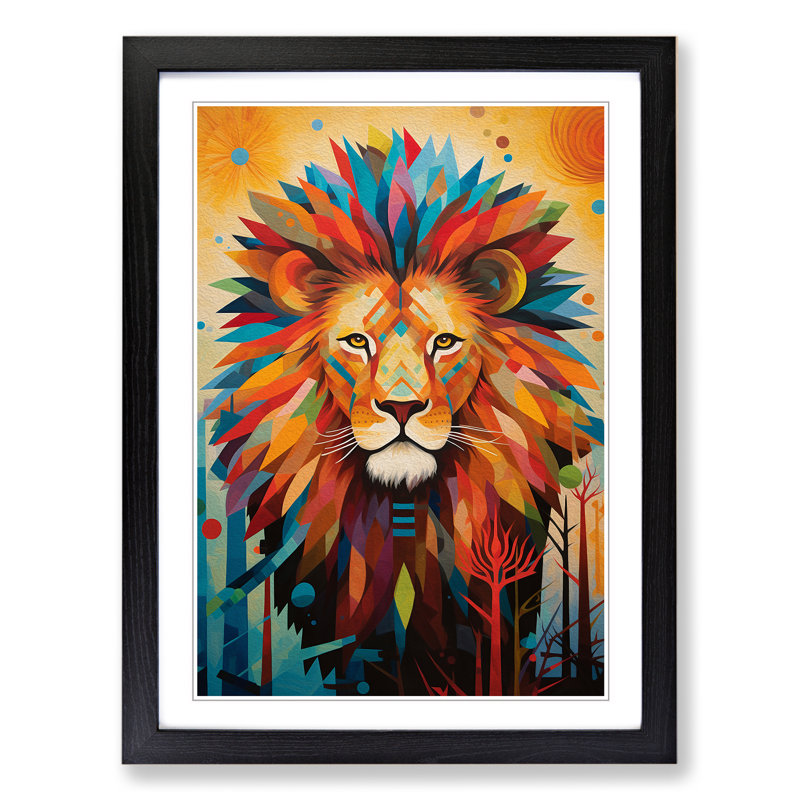 XYZ-FRM-V1223-4279 Lion Orphism No.3 - Single Picture Frame Print on Wood, 34cm H x 25cm W x 2cm D, Black