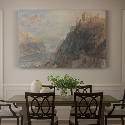 Paysage fluvial avec un château sur une falaise-J.M.W. Toile tendue Turner-Gallery-c. début du 19e siècle