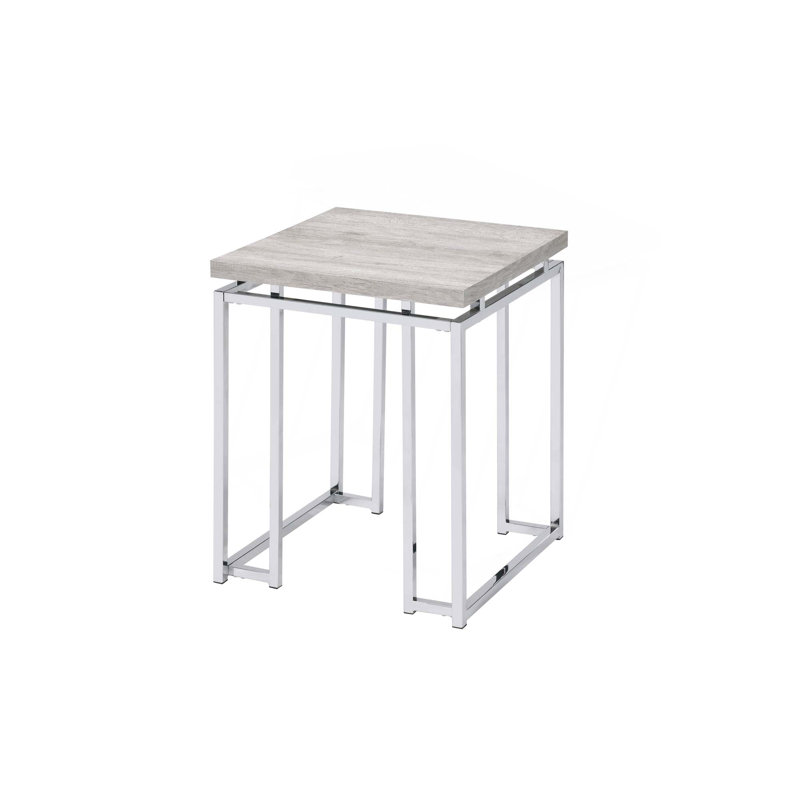Table de bout en chêne naturel et finition chromée