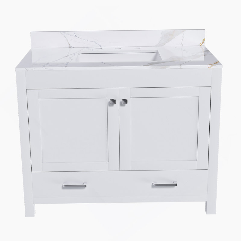 Ensemble de meuble-lavabo moderne de 43 po avec ensemble de couleurs Karalakin en marbre artificiel, armoire de salle de bain multifonctionnelle avec portes et tiroir, cadre solide et panneau de fibres à densité moyenne (trois trous de robinet)