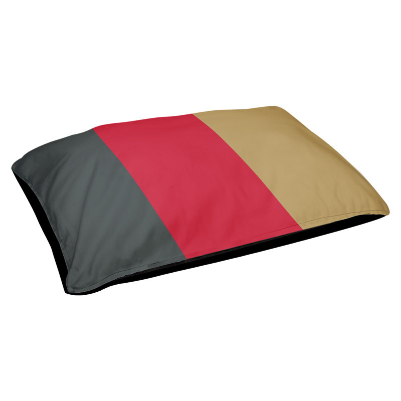 Coussin rectangulaire designer Tampa Bay, Grand (L 40 po x l 50 po), Gris acier / rouge / or