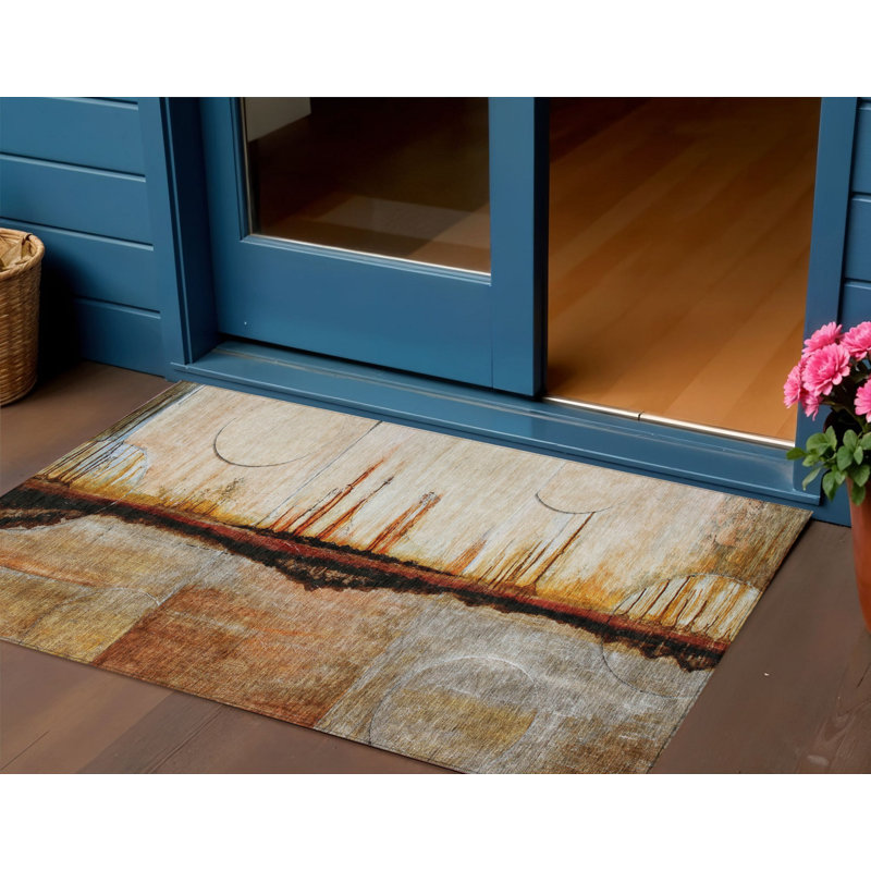 Tapis extérieur lavable abstrait rouille et gris anthracite 3 pi x 5 pi