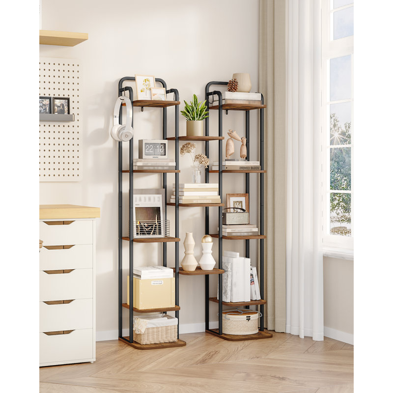 Vertical Shoe Rack, Shoe Shelves, Wood Shoe Organizer for Closet, Entryway, Shoe Tower for Small Spaces, Free Standing, Adjustable, with 2 Hooks