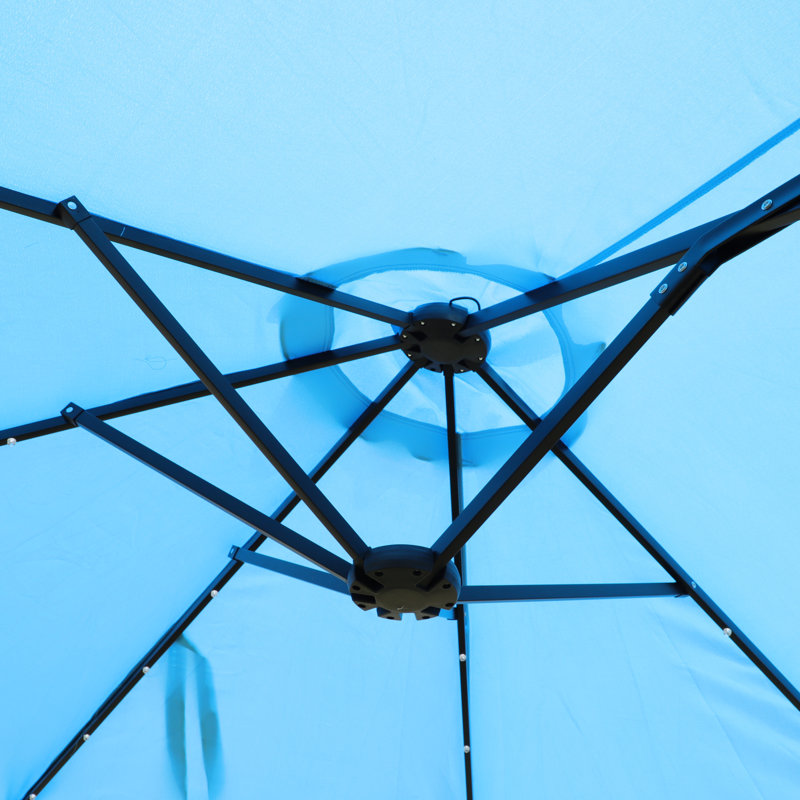 Grand parasol de patio rectangulaire près de la piscine avec - double base extérieure bleue 15 pi