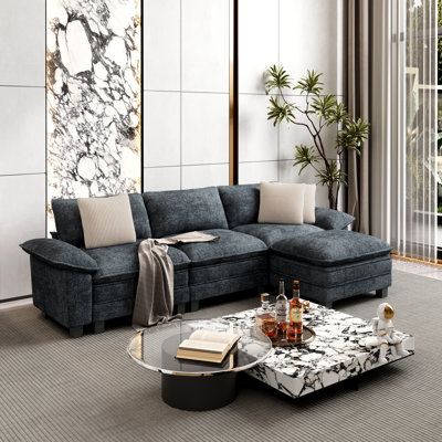 Canapé modulaire de 124 po, canapé surdimensionné en L avec repose-pieds et canapé profond à 4 places avec coussin décoratif