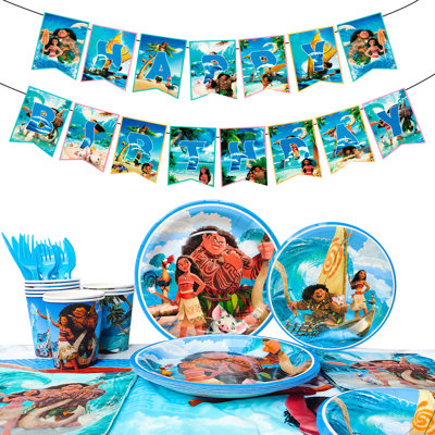 Moana Birthday Party Decorations for Kids, 86 Pcs Moana Party Decorations and Tableware Set
