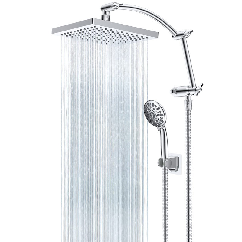 8-Inch Rainfall Shower Head With High-Pressure Handheld Spray, 16-Inch Adjustable Curved Shower Arm Extension, 7 Spray Settings, 71-Inch Hose & Sticky Shower Holder
