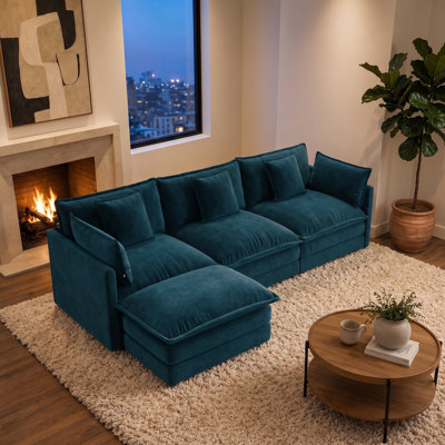 103.8" Oversized 3-Seater Chenille Sofa with Ottoman, Deep Seat Upholstered Couch for Spacious Living Rooms, Family Rooms & Lounge Areas