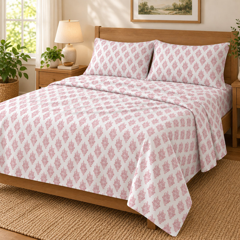 Floral Bedspread Set, Peach Blush Tropical, King