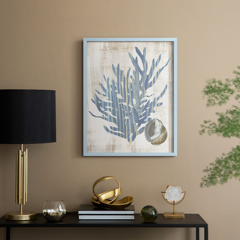 Reproduction encadrée de varech II - bois massif, Bleu, H 30 po x l 24 po