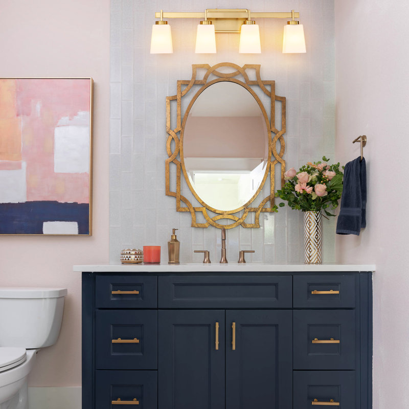 ETL Certificated Vanity Light with Milk Glass Shades, Modern Bathroom Light Fixture, 3, Brushed Gold