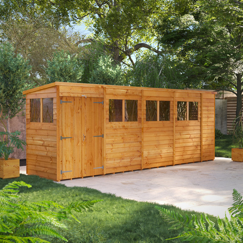 Powersheds 18 x 4ft Timber Overlap Pent Garden Shed, Double Doors