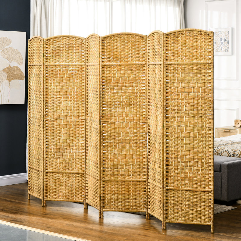 Pièce pliable - Bois naturel à 6 panneaux pour cloisons tissées à la main pour chambre à coucher et bureau