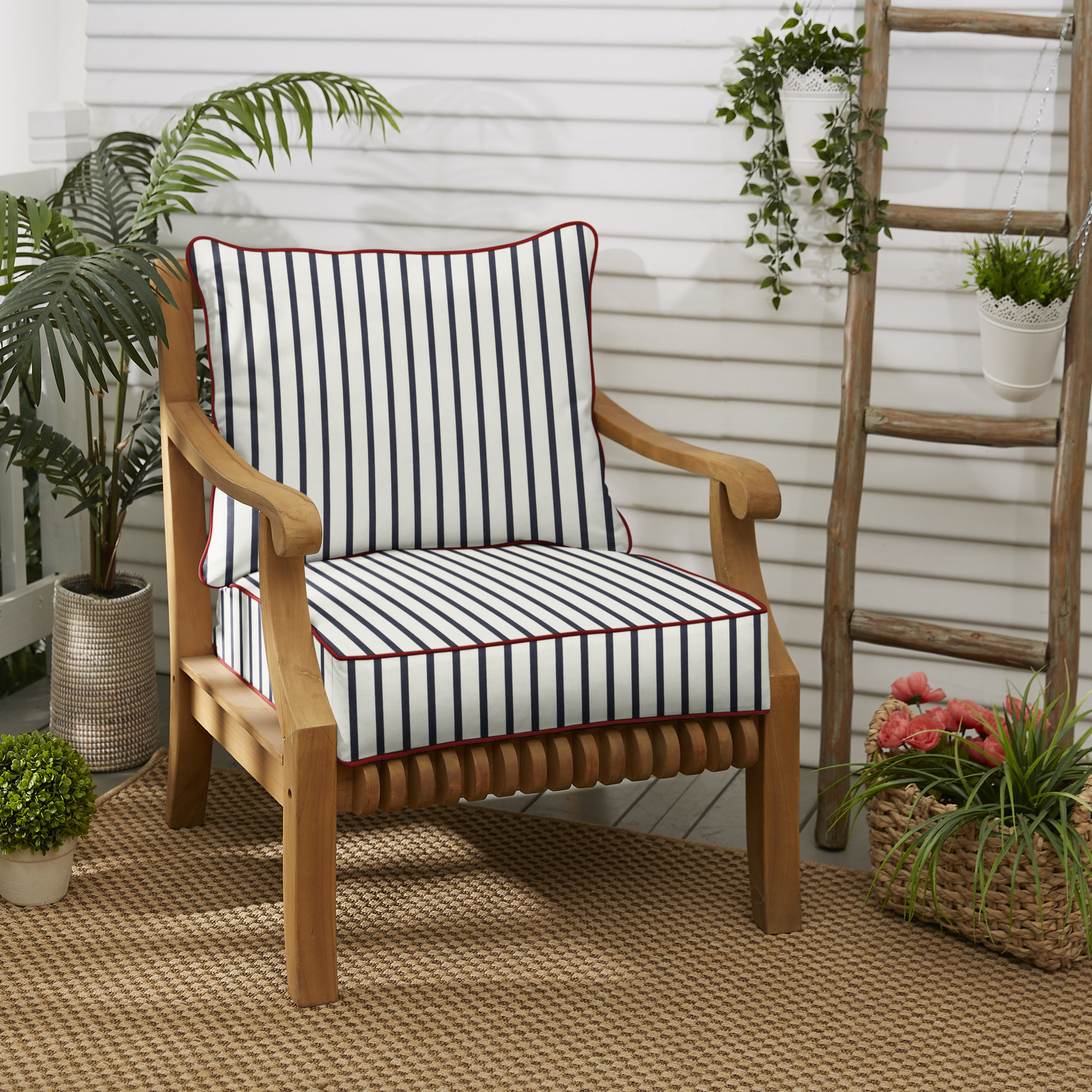 Corley Sunbrella Fabric Deep Seating Seat and Back Cushions, Jockey Red, 5" H x 23" W x 25" D