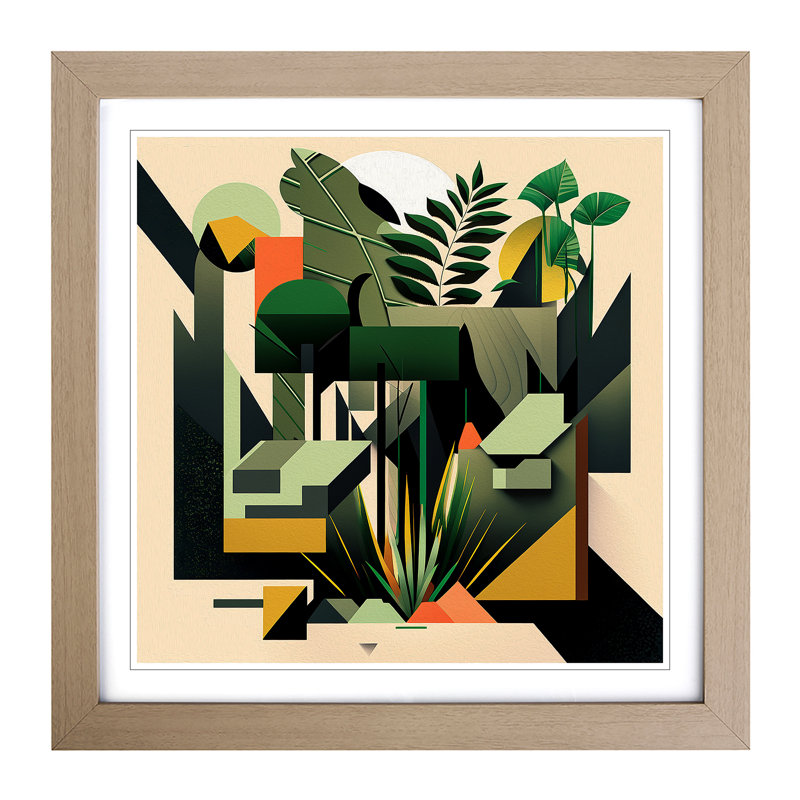 Jungle Suprematism - Single Picture Frame Print on Wood, Oak