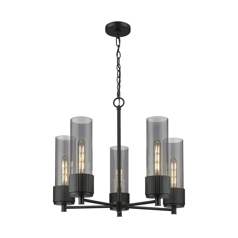 Lustre suspendu à 5 lumières 12 "Bolivar, Plaqué couleur fumée, Noir mat