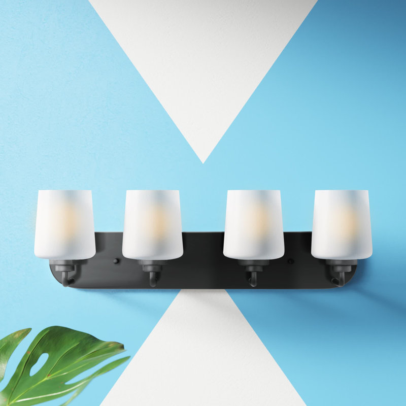 Midnight Black 4-Light Vanity Fixture with Etched Glass Shades