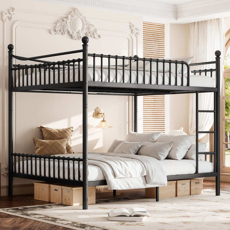 Lits superposés Queen gain de place, cadre moderne en métal noir pour la maison familiale, Noir