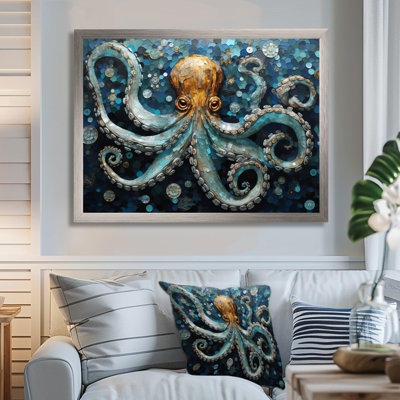 Portrait Of Blue Mystical Octopus Painting - Octopus Framed Canvas Print
