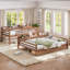 Lit superposé en bois massif (Twin XL + Queen) avec tiroirs de rangement et étagères latérales, barrière de sécurité incurvée, échelle, sommier non requis, couleur naturelle profonde-2093261432-2093261435