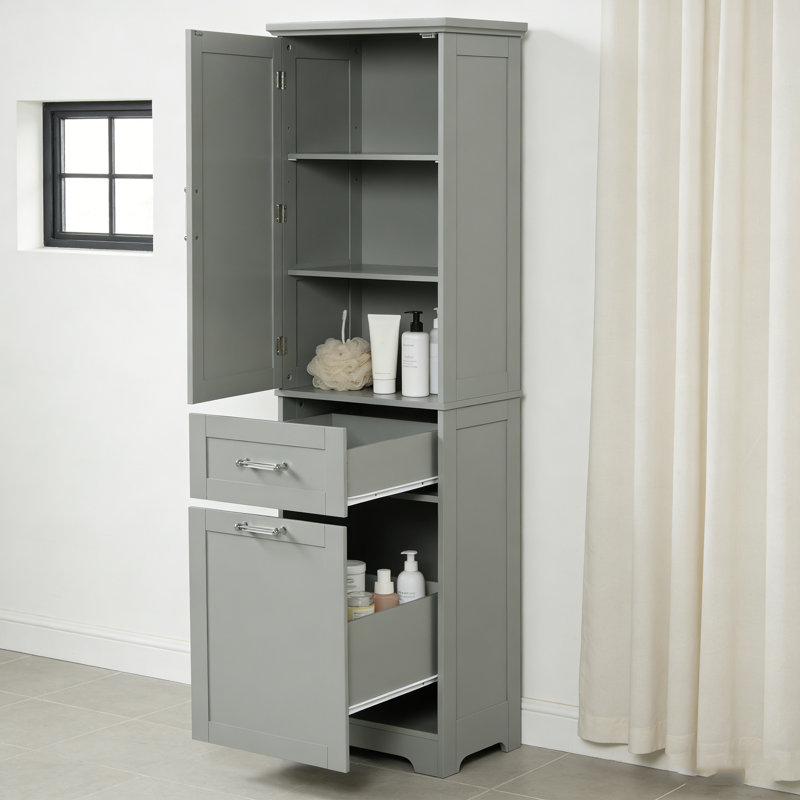 Premium Tall Freestanding Bathroom Cabinet - 2 Drawers (Different Sizes) & Adjustable Shelf, Painted MDF, Gray