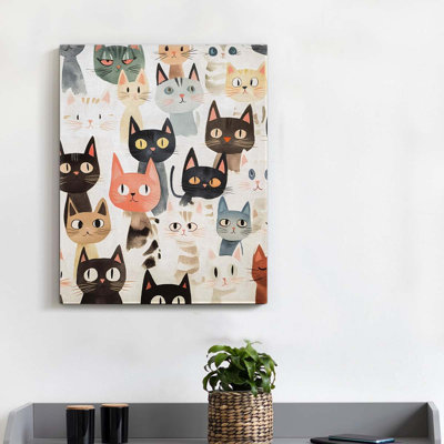 Colourful Cats Canvas Wall Art Cute Watercolor Cats Print Poster Framed Picture Painting For Home Wall Decor, Housewarming Gift For Cat Lovers, 8X10 Inch