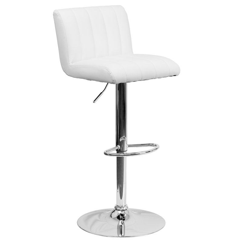 Winnols Contemporary Adjustable Height Barstool with Vertical Stitch Back/Seat, White