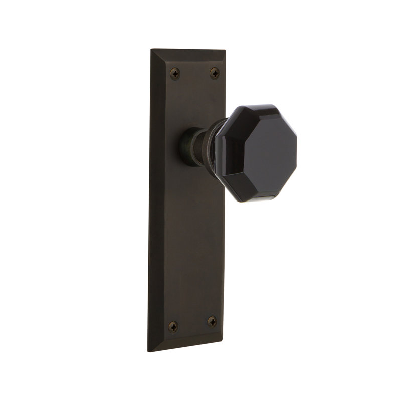 Plaque New York avec bouton de porte Waldorf noir, Bronze frotté à l'huile, 2 3/8 po