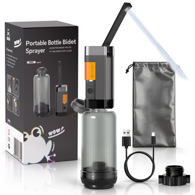 Bidet portatif avec buse pliable imperméable IPX6, pulvérisateur de bidet de toilette portatif avec jet d'eau ultra puissant, dispositif d'hygiène de voyage pour les soins du bébé, du post-partum et des personnes âgées, 400 ml