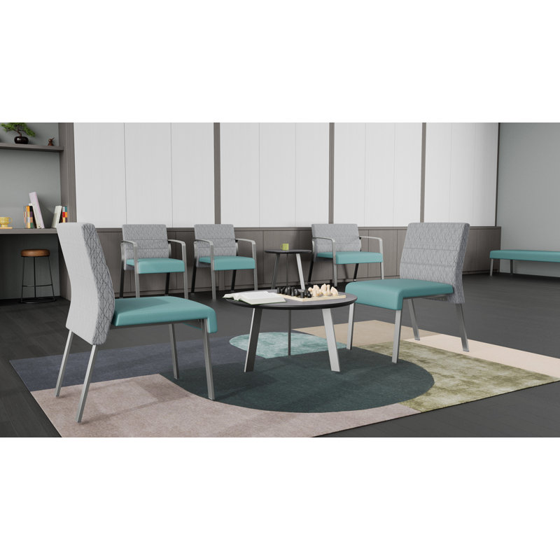 Waterfall Waiting Reception 3 Seat Bench Metal Frame, Charcoal, Open House Navy - Solid Color Fabric