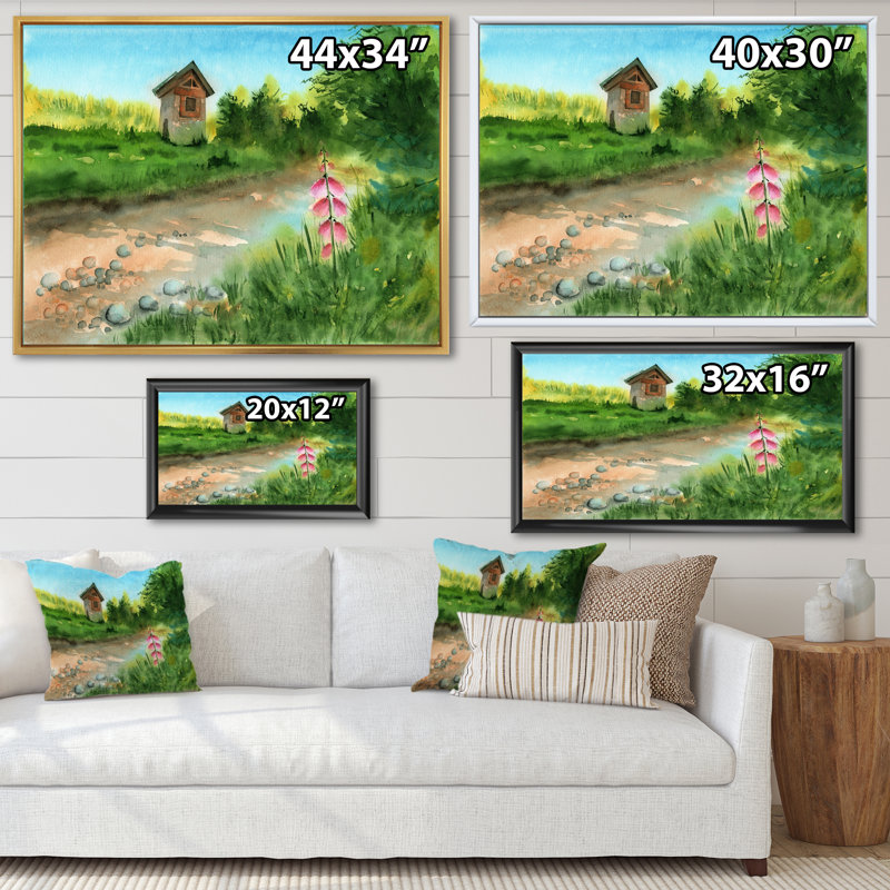 Paysage avec une route pittoresque - reproduction sur toile, Cadre flottant noir, H 30 po x l 40 po x P 1,5 po