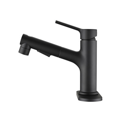 Bathroom Sink Faucet With Pull Out , Modern Design, Single Handle, 3 Function Spray Settings, Pop-Up Drain Stopper & Deck Plate, Stainless Steel Body Handle Options,