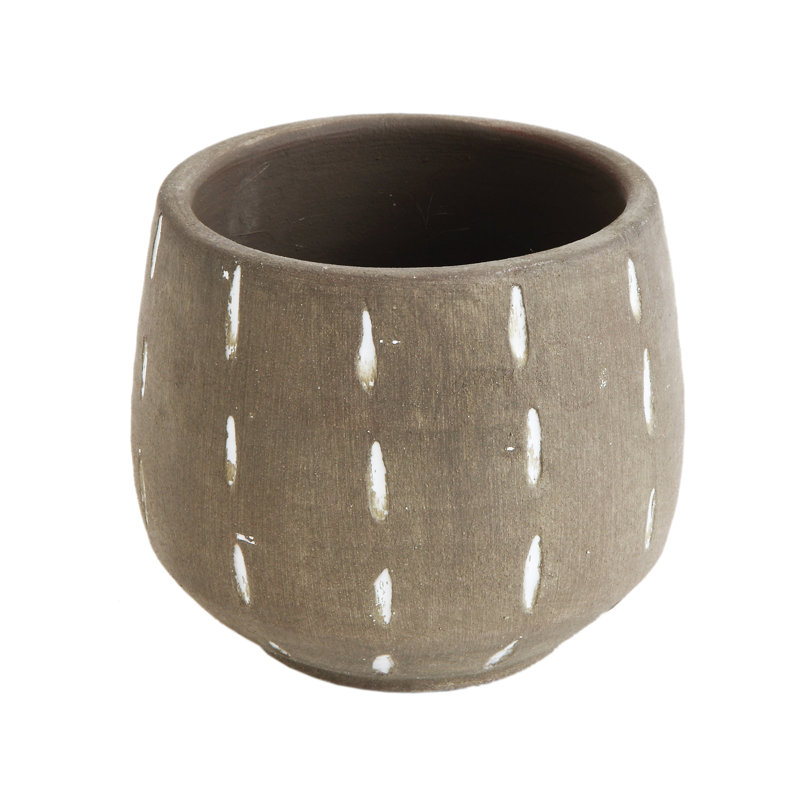 Boan Round Terracotta Planter with Hand Painted Lines and Glazed Finish