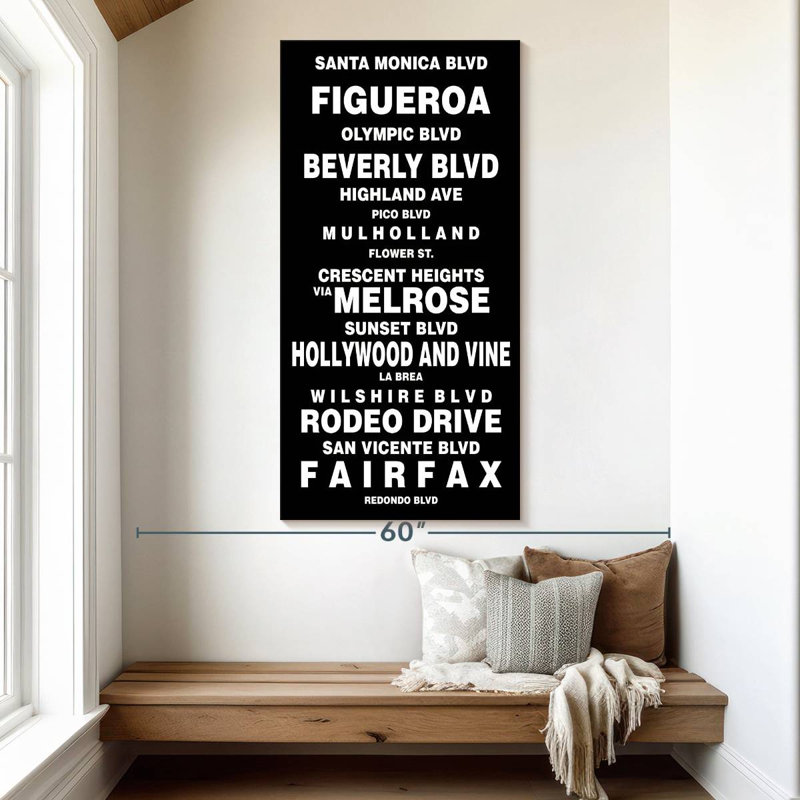 «Travel And Adventure Quotes Los Angeles Bus Roll On», reproduction sur toile, H 54 po x l 27 po x P 1,25 po