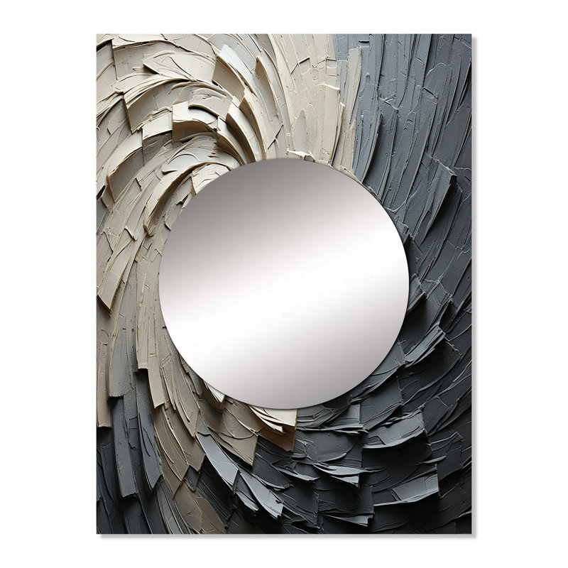 Sargun gris beige mouvement méditatif III - grand miroir mural abstrait en spirale, 32 po x 24 po