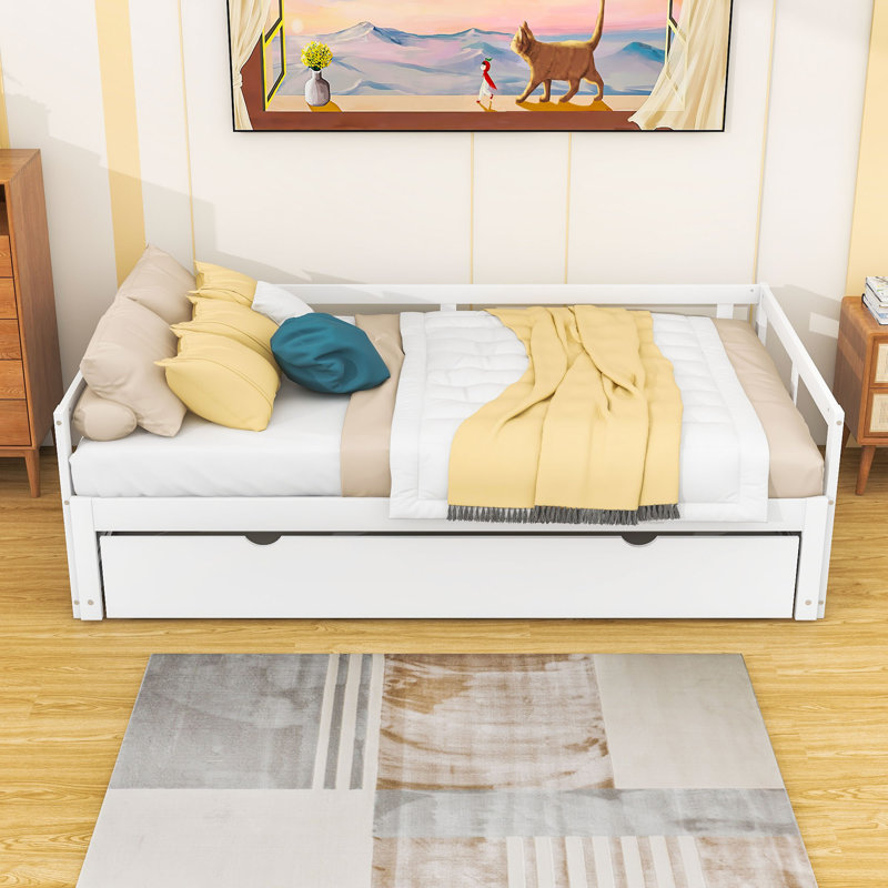 Lit de jour simple en bois avec couchette Dovber, Blanc