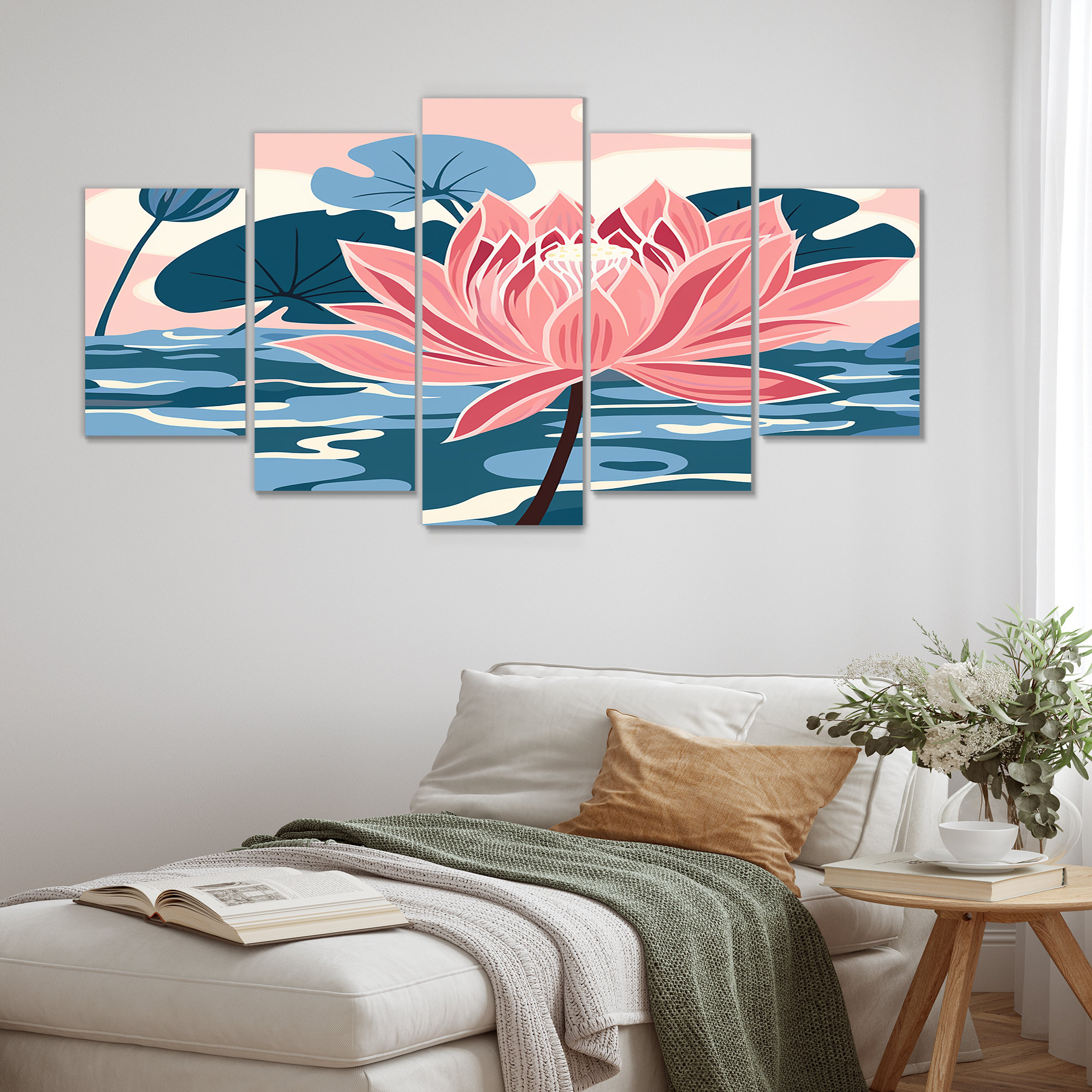 Bungalow Rose Pink Lotus Flower On Graphic Blue Pond - Lotus Wall Art ...