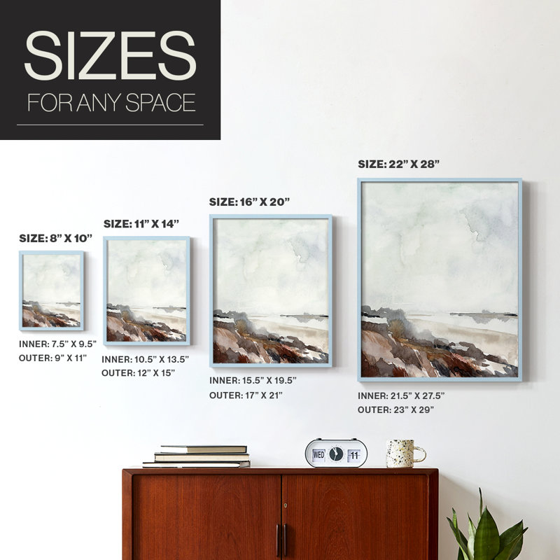 Coastal Inlet Study II, reproduction encadrée - bois massif, Bleu, H 10 po x l 8 po