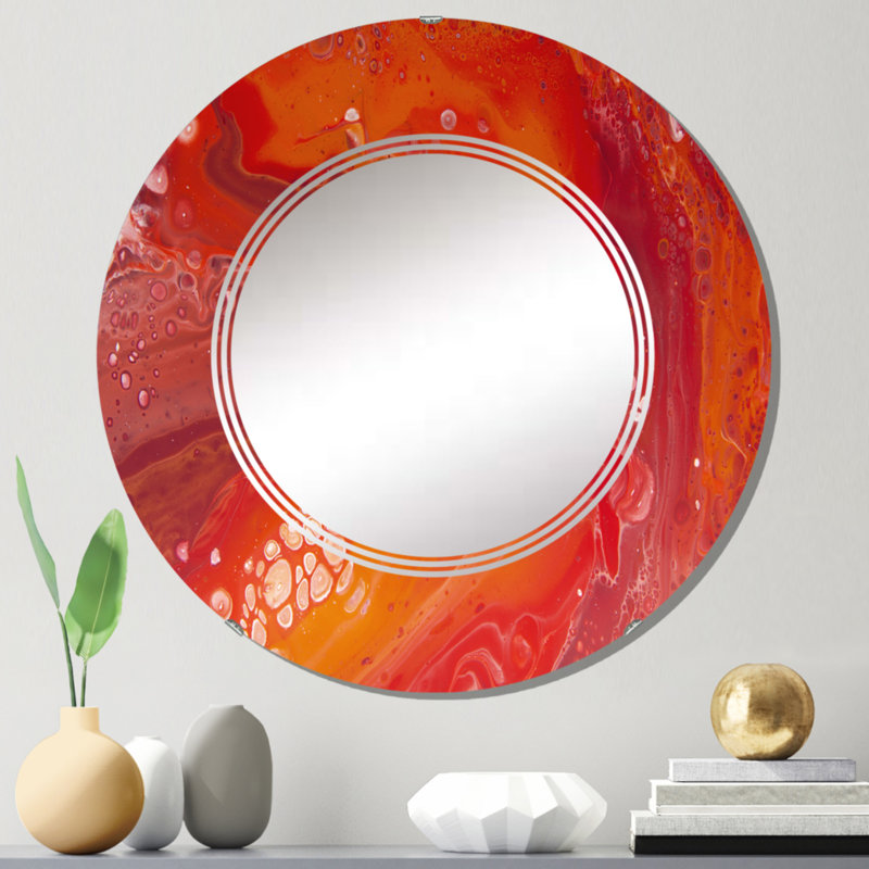 Vibrant rouge marbré paysage - miroir mural moderne, 24 po x 24 po