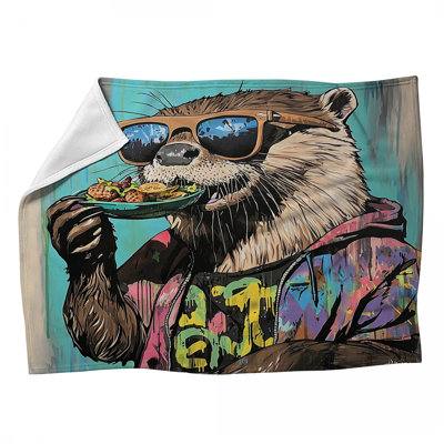Otter Illustration Fleece Throw Blanket - Animal Throws for Sofas or Beds
