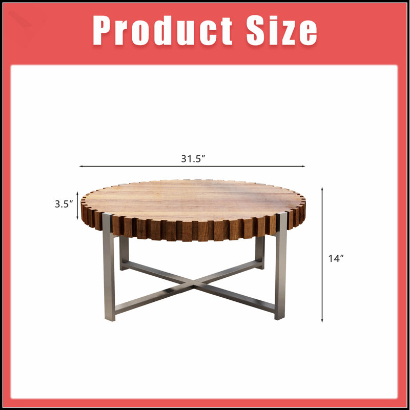 Table basse circulaire de 31,4 pouces avec grain de bois naturel, forme de tambour moderne et base robuste pour l'élégance du salon