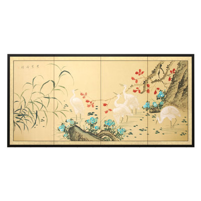 Wading Cranes Handpainted Silk Screen