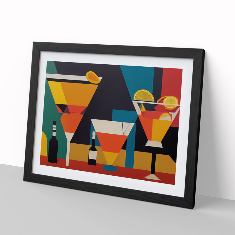 Retro Cocktail Vol.5 - Single Picture Frame Painting, 46cm H x 64cm W x 2cm D, Black Framed